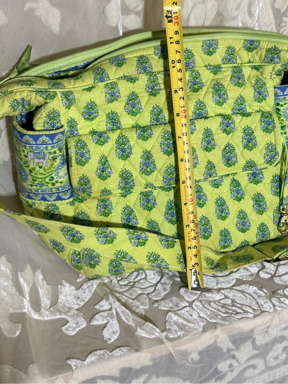 Vintage Vera Bradley Tote Bag Citrus Elephants Lime Green Y2K - Picture 10 of 11